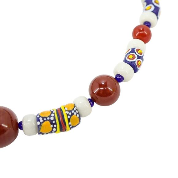 Boho Tribal Artisan Necklace Krobo Bead Carnelian Lapis Lazuli Jade Lampwork 21" - Picture 5 of 7